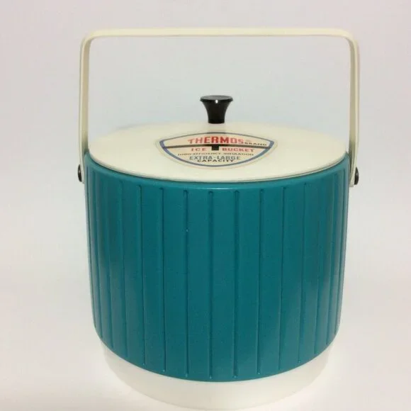 Vintage Thermos Plastic Ice Bucket Teal White Bar Restaurant Man Cave Decor - Picture 1 of 12